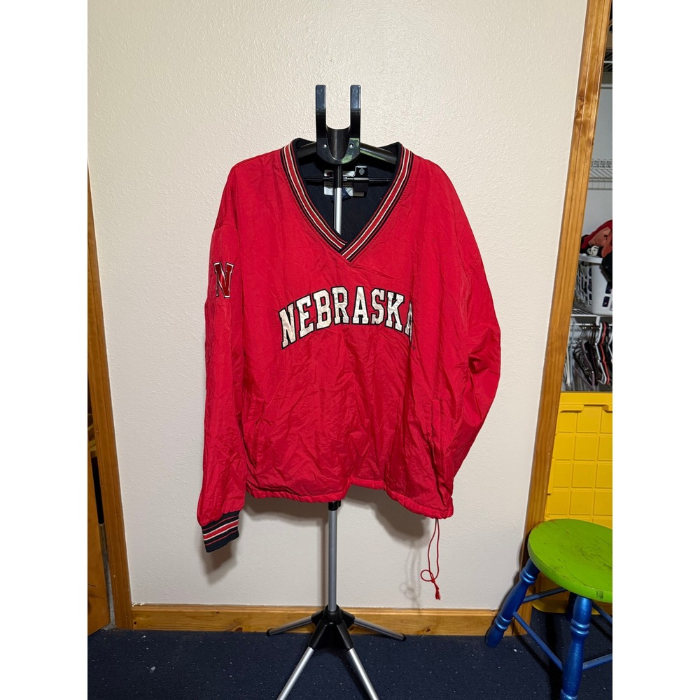 Champion Nebraska Cornhuskers Vintage V-Neck‎ Windbreaker Pullover Red XXL